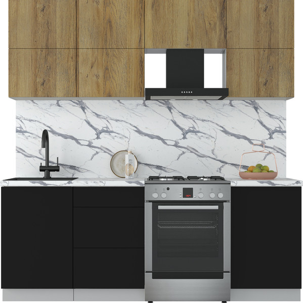 Изображение товара Кухонный гарнитур Интерлиния Мила Матте 2.1 Б (дуб вотан/черный/белый гранит)