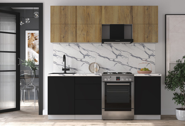 Изображение товара Кухонный гарнитур Интерлиния Мила Матте 2.1 Б (дуб вотан/черный/белый гранит)