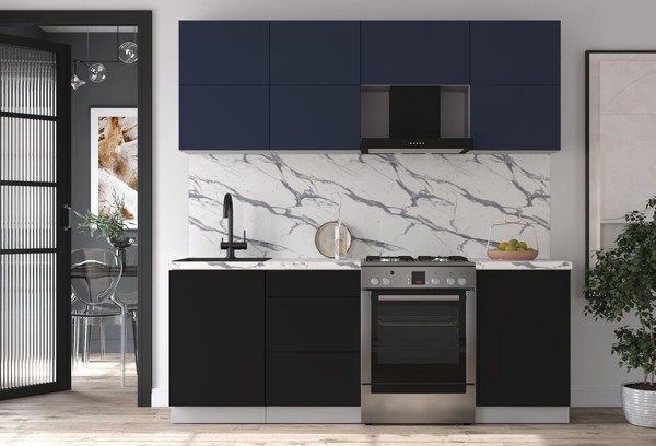 Изображение товара Кухонный гарнитур Интерлиния Мила Матте 2.1 Б (индиго/черный/белый гранит)