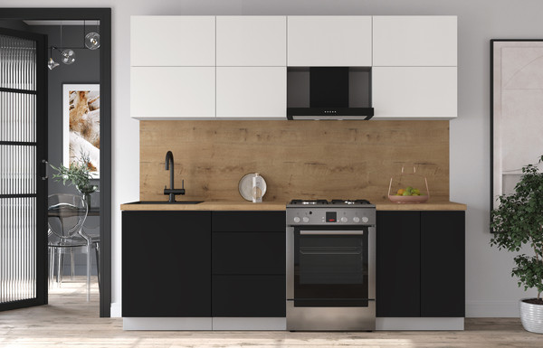 Изображение товара Кухонный гарнитур Интерлиния Мила Матте 2.3 Б (белый/черный/дуб бунратти)