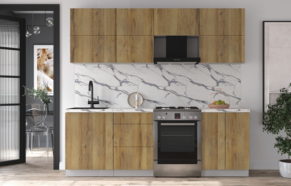 Изображение товара Кухонный гарнитур Интерлиния Мила Матте 2.3 Б (дуб вотан/дуб вотан/белый гранит)