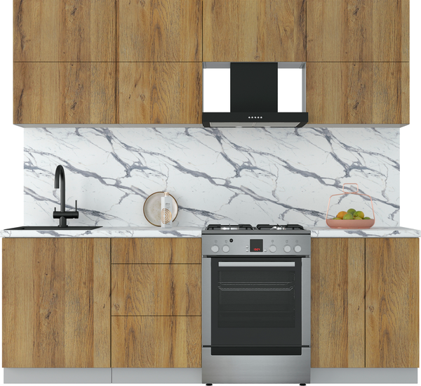Изображение товара Кухонный гарнитур Интерлиния Мила Матте 2.3 Б (дуб вотан/дуб вотан/белый гранит)