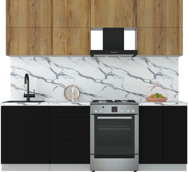 Изображение товара Кухонный гарнитур Интерлиния Мила Матте 2.3 Б (дуб вотан/черный/белый гранит)