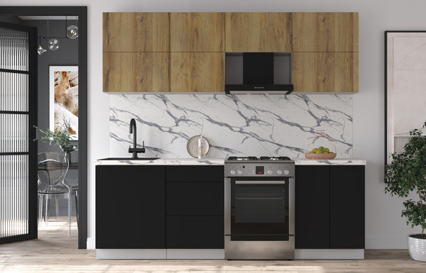 Изображение товара Кухонный гарнитур Интерлиния Мила Матте 2.3 Б (дуб вотан/черный/белый гранит)