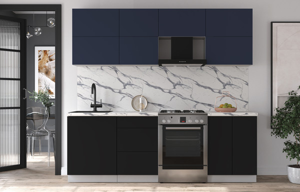 Изображение товара Кухонный гарнитур Интерлиния Мила Матте 2.3 Б (индиго/черный/белый гранит)