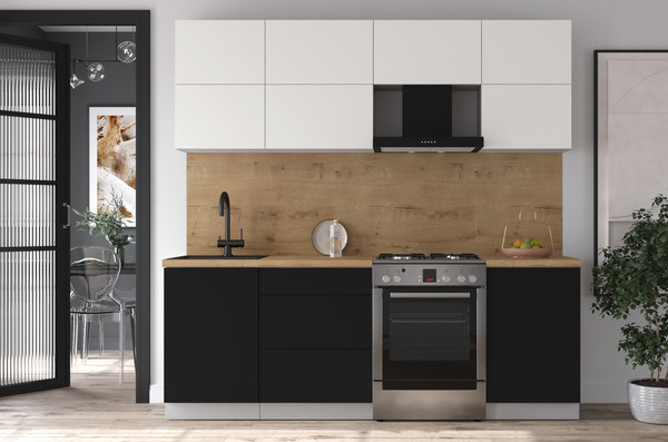 Изображение товара Кухонный гарнитур Интерлиния Мила Матте 2.2 Б (белый/черный/дуб бунратти)