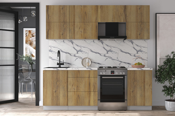 Изображение товара Кухонный гарнитур Интерлиния Мила Матте 2.2 Б (дуб вотан/дуб вотан/белый гранит)