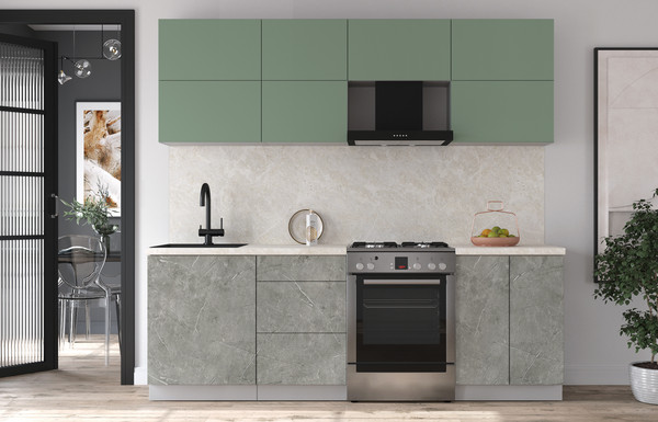 Изображение товара Кухонный гарнитур Интерлиния Мила Матте 2.3 Б (мята/керамика/опал светлый)