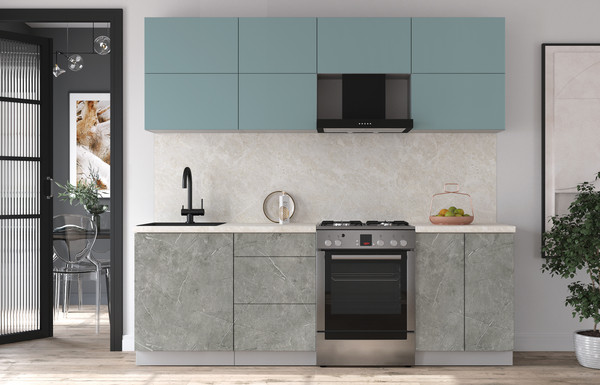 Изображение товара Кухонный гарнитур Интерлиния Мила Матте 2.3 Б (океан/керамика/опал светлый)