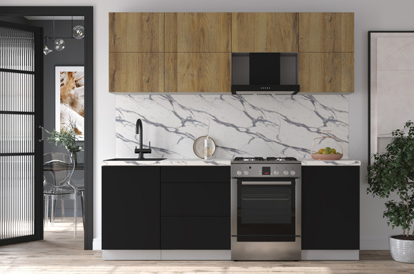 Изображение товара Кухонный гарнитур Интерлиния Мила Матте 2.2 Б (дуб вотан/черный/белый гранит)