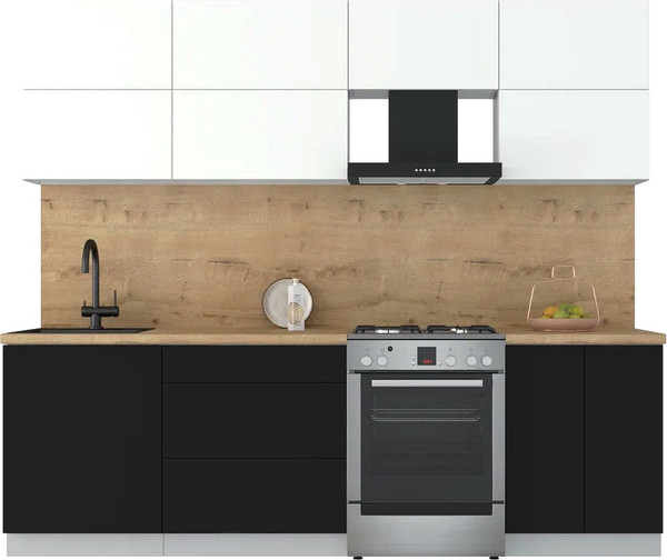 Изображение товара Кухонный гарнитур Интерлиния Мила Матте 2.5 Б (белый/черный/дуб бунратти)