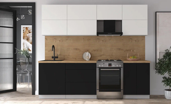 Изображение товара Кухонный гарнитур Интерлиния Мила Матте 2.5 Б (белый/черный/дуб бунратти)