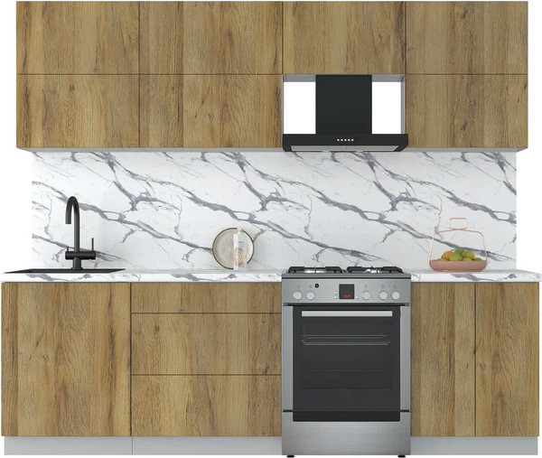 Изображение товара Кухонный гарнитур Интерлиния Мила Матте 2.5 Б (дуб вотан/дуб вотан/белый гранит)