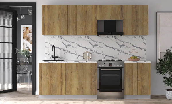 Изображение товара Кухонный гарнитур Интерлиния Мила Матте 2.5 Б (дуб вотан/дуб вотан/белый гранит)