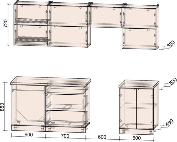 Изображение товара Кухонный гарнитур Интерлиния Мила Матте 2.5 Б (дуб вотан/дуб вотан/белый гранит)