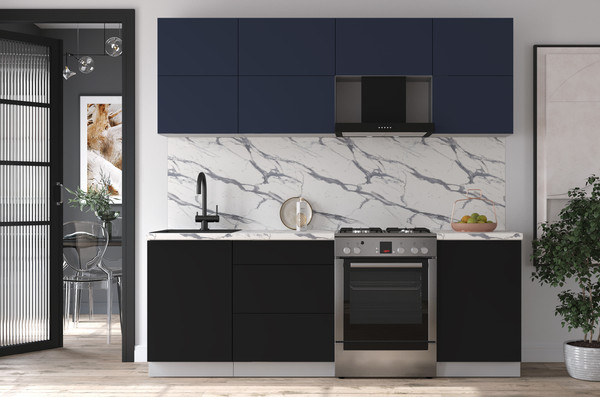 Изображение товара Кухонный гарнитур Интерлиния Мила Матте 2.2 Б (индиго/черный/белый гранит)