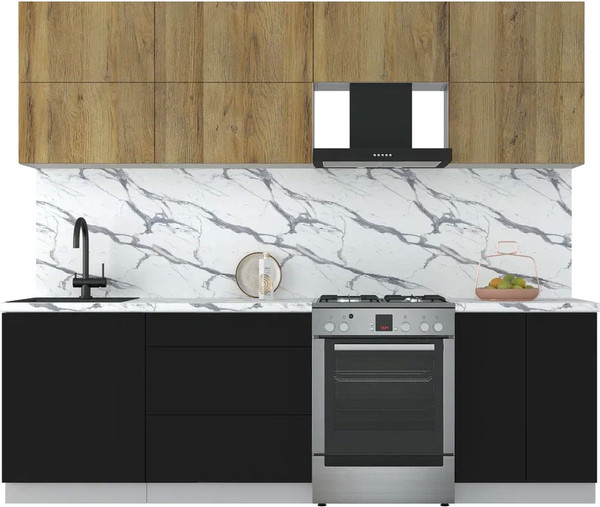 Изображение товара Кухонный гарнитур Интерлиния Мила Матте 2.5 Б (дуб вотан/черный/белый гранит)