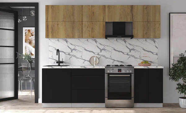 Изображение товара Кухонный гарнитур Интерлиния Мила Матте 2.5 Б (дуб вотан/черный/белый гранит)