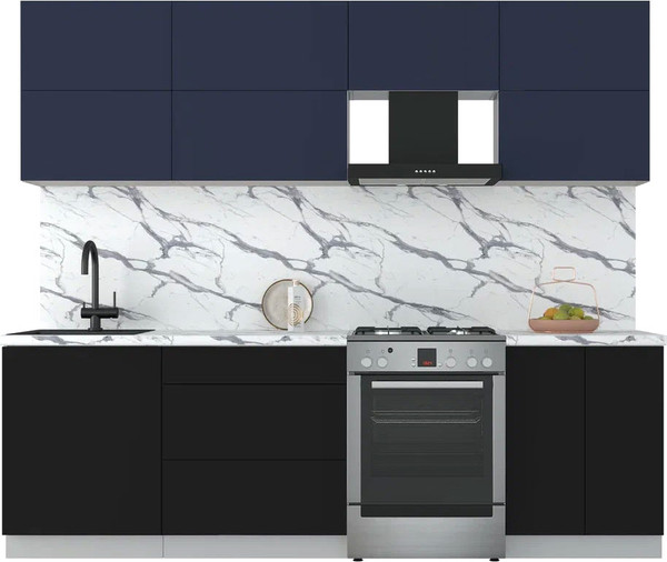 Изображение товара Кухонный гарнитур Интерлиния Мила Матте 2.5 Б (индиго/черный/белый гранит)
