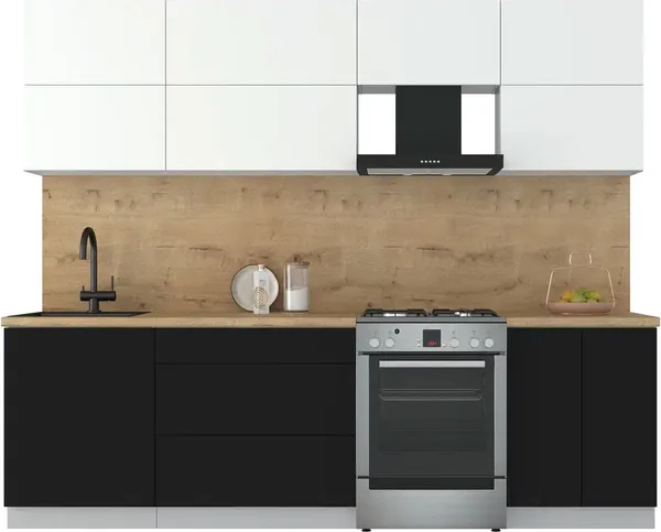 Изображение товара Кухонный гарнитур Interline Мила Матте 2.6 Б (белый/черный/дуб бунратти)
