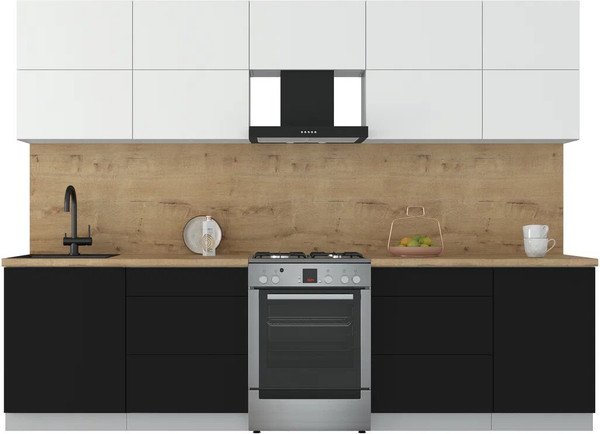 Изображение товара Кухонный гарнитур Интерлиния Мила Матте 2.9 Б (белый/черный/дуб бунратти)