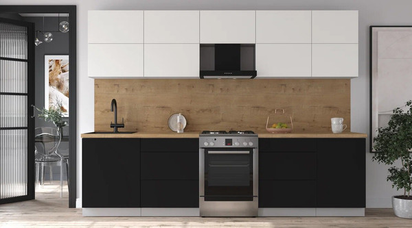 Изображение товара Кухонный гарнитур Интерлиния Мила Матте 2.9 Б (белый/черный/дуб бунратти)