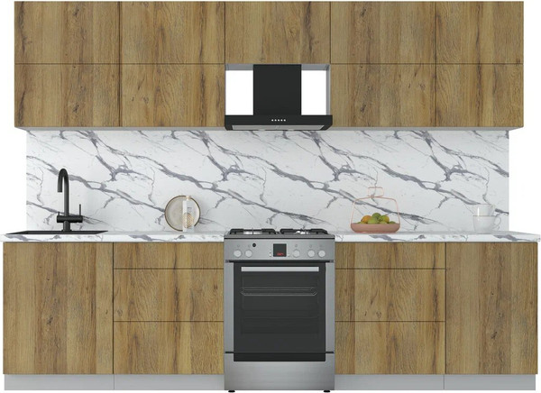 Изображение товара Кухонный гарнитур Интерлиния Мила Матте 2.9 Б (дуб вотан/дуб вотан/белый гранит)