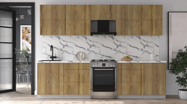 Изображение товара Кухонный гарнитур Интерлиния Мила Матте 2.9 Б (дуб вотан/дуб вотан/белый гранит)