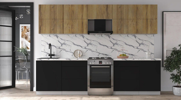 Изображение товара Кухонный гарнитур Интерлиния Мила Матте 2.9 Б (дуб вотан/черный/белый гранит)