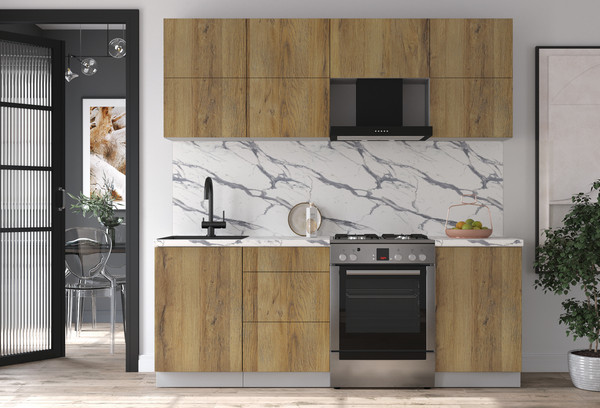 Изображение товара Кухонный гарнитур Интерлиния Мила Матте 2.1 Б (дуб вотан/дуб вотан/белый гранит)