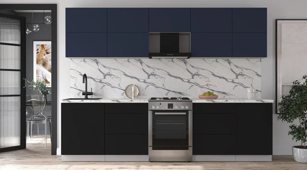 Изображение товара Кухонный гарнитур Интерлиния Мила Матте 2.9 Б (индиго/черный/белый гранит)
