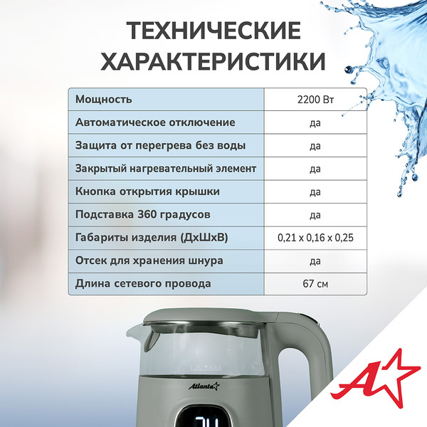 Изображение товара Электрочайник Atlanta ATH-2540 (зеленый)