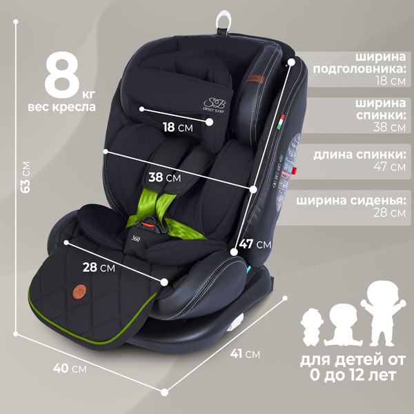 Изображение товара Автокресло Sweet Baby Suburban 360 Isofix 0-36 (черный/зеленый)