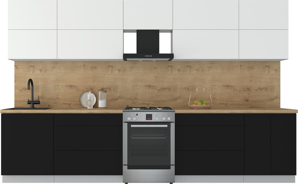 Изображение товара Кухонный гарнитур Интерлиния Мила Матте 3.4 Б (белый/черный/дуб бунратти)