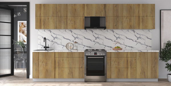 Изображение товара Кухонный гарнитур Интерлиния Мила Матте 3.4 Б (дуб вотан/дуб вотан/белый гранит)