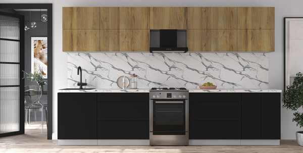 Изображение товара Кухонный гарнитур Интерлиния Мила Матте 3.4 Б (дуб вотан/черный/белый гранит)