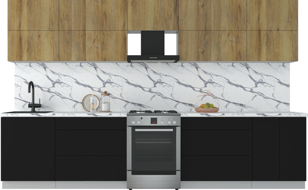 Изображение товара Кухонный гарнитур Интерлиния Мила Матте 3.4 Б (дуб вотан/черный/белый гранит)