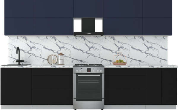 Изображение товара Кухонный гарнитур Интерлиния Мила Матте 3.4 Б (индиго/черный/белый гранит)