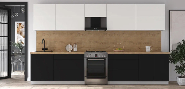 Изображение товара Кухонный гарнитур Интерлиния Мила Матте 3.6 Б (белый/черный/дуб бунратти)