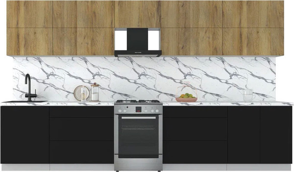 Изображение товара Кухонный гарнитур Интерлиния Мила Матте 3.6 Б (дуб вотан/черный/белый гранит)