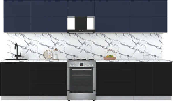 Изображение товара Кухонный гарнитур Интерлиния Мила Матте 3.6 Б (индиго/черный/белый гранит)