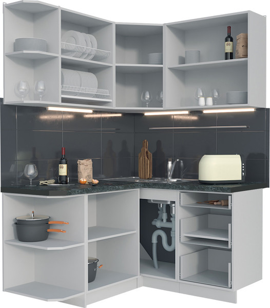 Изображение товара Кухонный гарнитур Интерлиния Мила Матте 1.5x1.4 А (белый/керамика/опал светлый)