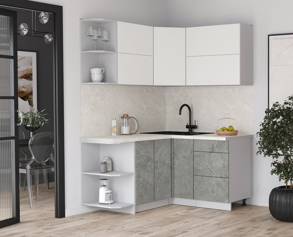 Изображение товара Кухонный гарнитур Интерлиния Мила Матте 1.5x1.4 А (белый/керамика/опал светлый)