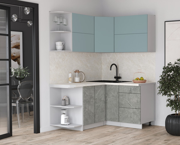 Изображение товара Кухонный гарнитур Интерлиния Мила Матте 1.5x1.4 А (океан/керамика/опал светлый)