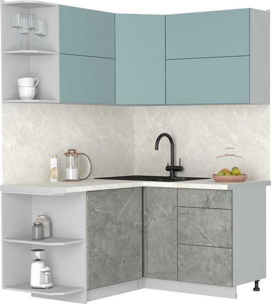 Изображение товара Кухонный гарнитур Интерлиния Мила Матте 1.5x1.4 А (океан/керамика/опал светлый)