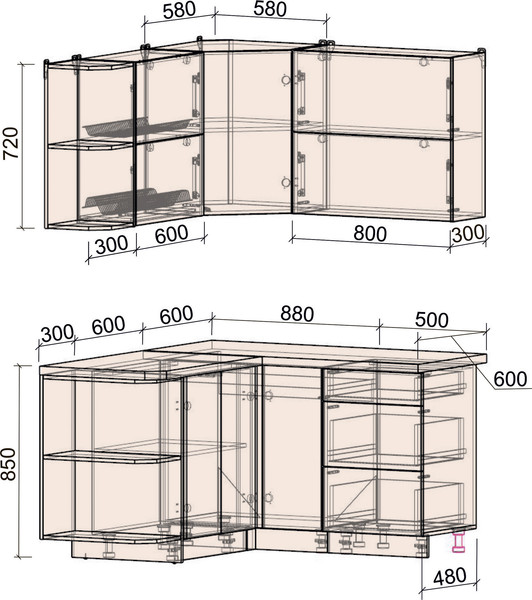 Изображение товара Кухонный гарнитур Интерлиния Мила Матте 1.5x1.4 А (океан/керамика/опал светлый)