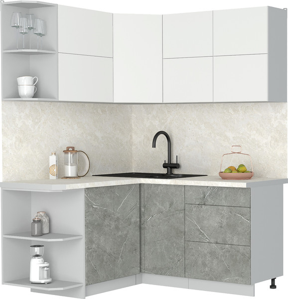 Изображение товара Кухонный гарнитур Интерлиния Мила Матте 1.5x1.6 А (белый/керамика/опал светлый)