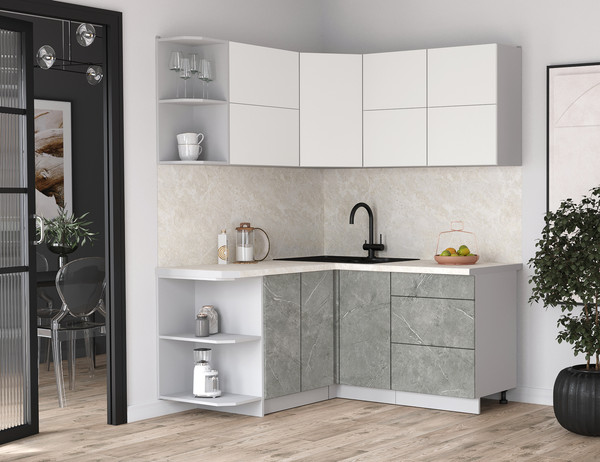 Изображение товара Кухонный гарнитур Интерлиния Мила Матте 1.5x1.6 А (белый/керамика/опал светлый)