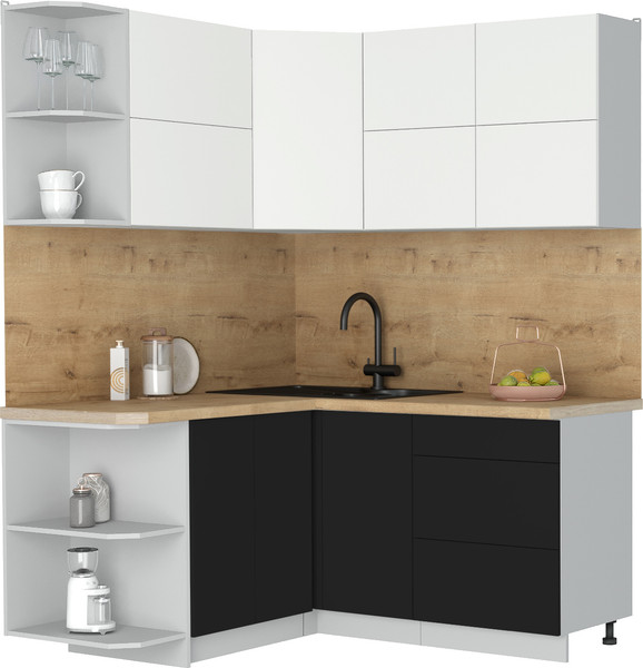 Изображение товара Кухонный гарнитур Интерлиния Мила Матте 1.5x1.6 А (белый/черный/дуб бунратти)