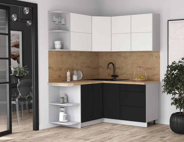 Изображение товара Кухонный гарнитур Интерлиния Мила Матте 1.5x1.6 А (белый/черный/дуб бунратти)